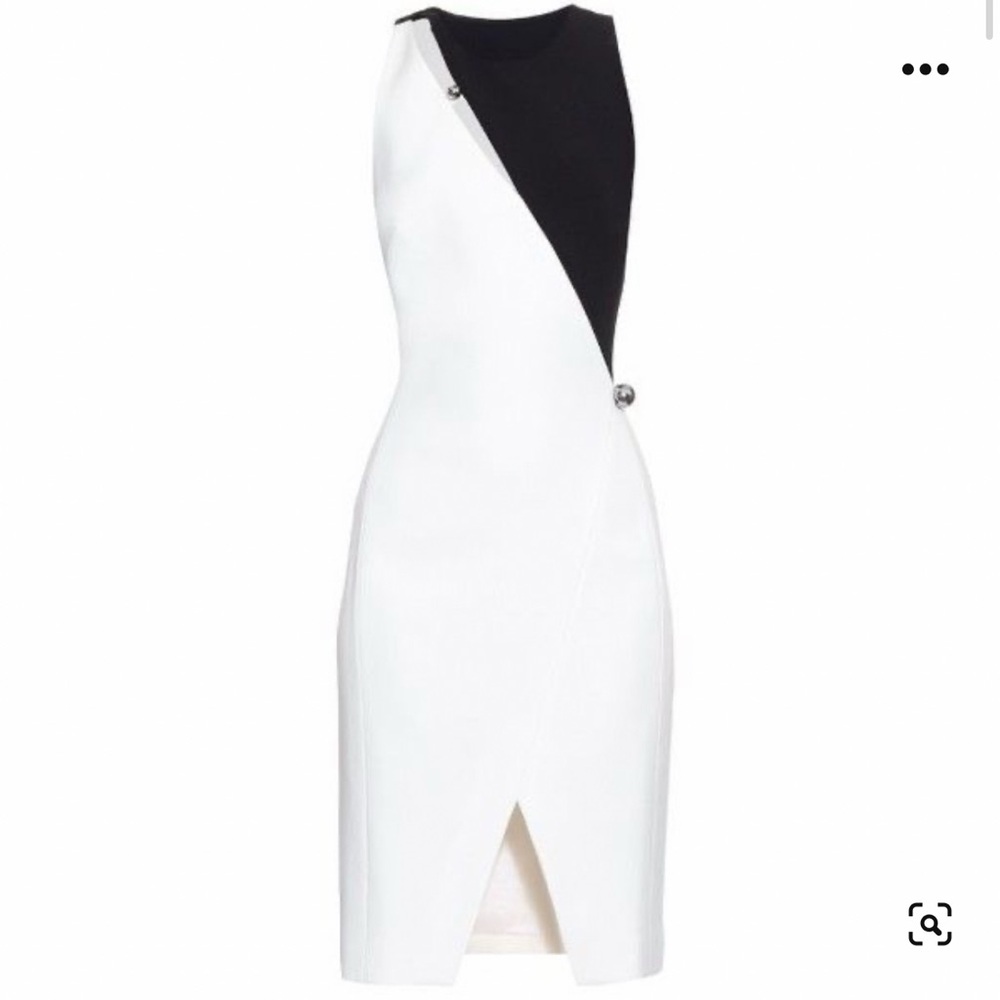 MUGLER CUT-OUT BLACK + WHITE CREPE DRESS SZ 36